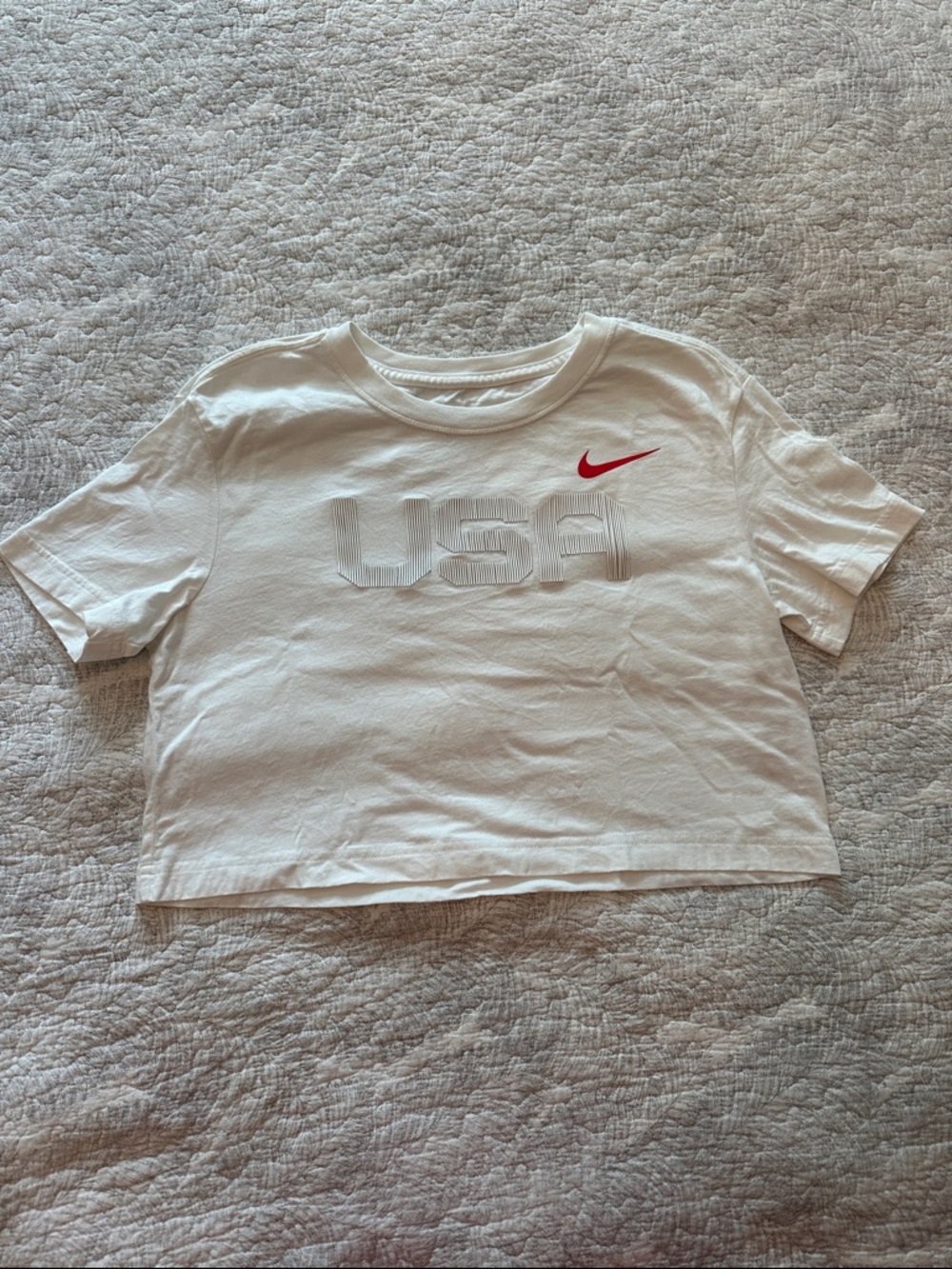 Nike Women’s White USA Graphic Tee with Red Swoosh